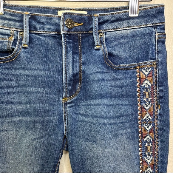 DRIFTWOOD Jackie Aztec Embroidered Mid Rise Raw Hem Skinny Jean Denim - Picture 4 of 9